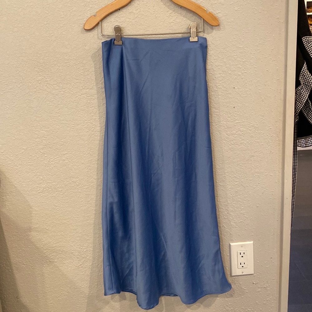 Sky Blue, satin midi skirt
